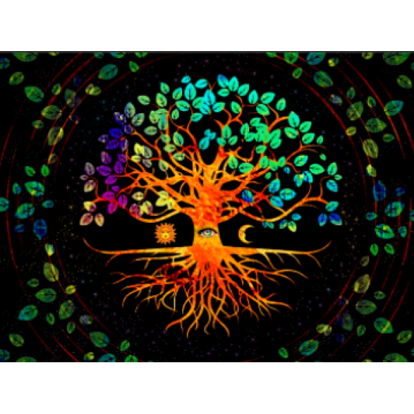Psychedelic Tree - UV Reactive Tapestry with Wall Hanging Accessories UK