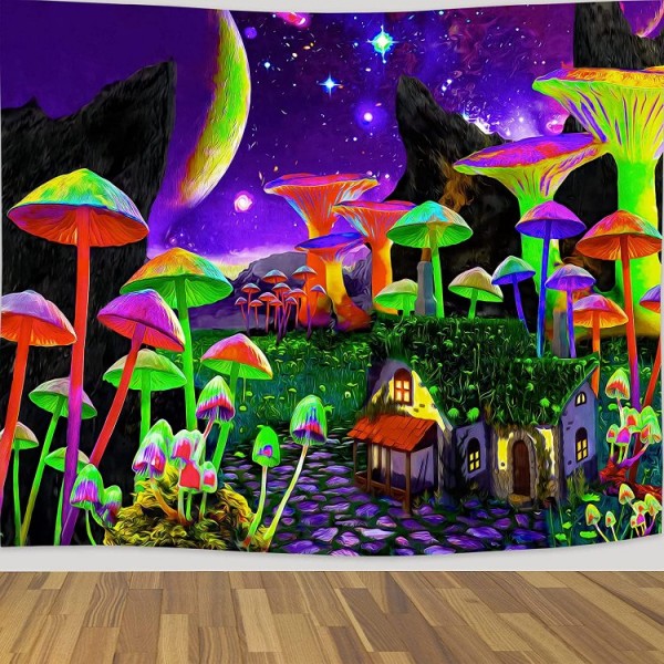 Mushroom - UV Reactive Tapestry with Wall Hanging Accessories UK