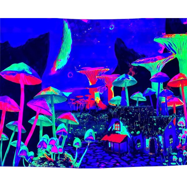 Mushroom - UV Reactive Tapestry with Wall Hanging Accessories UK