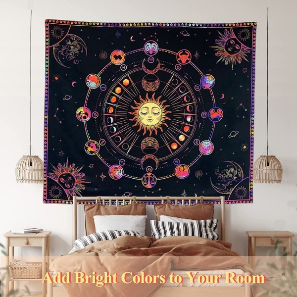 Sun&Constellation- UV Reactive Tapestry with Wall Hanging Accessories UK