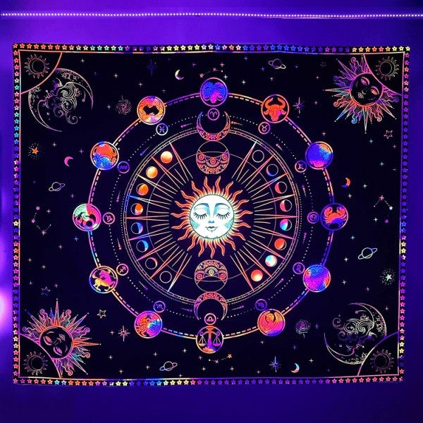 Sun&Constellation- UV Reactive Tapestry with Wall Hanging Accessories UK