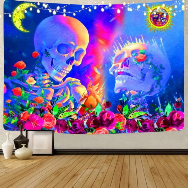 Skull - UV Reactive Tapestry with Wall Hanging Accessories UK