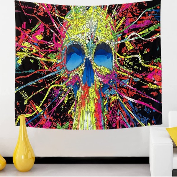 Skull - UV Reactive Tapestry with Wall Hanging Accessories UK