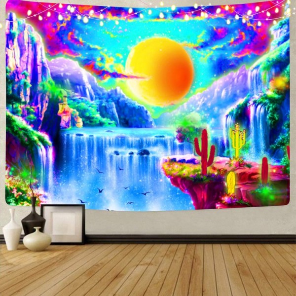 Waterfall- UV Reactive Tapestry with Wall Hanging Accessories UK