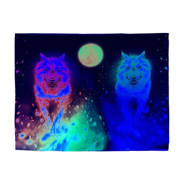 Wolf - UV Reactive Tapestry with Wall Hanging Accessories UK