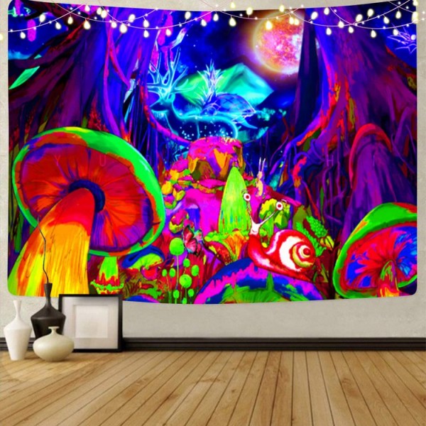 Mushroom - UV Reactive Tapestry with Wall Hanging Accessories UK