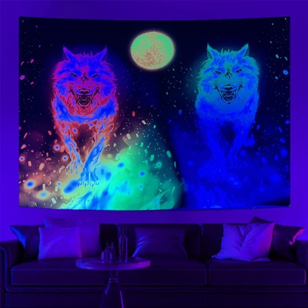Wolf - UV Reactive Tapestry with Wall Hanging Accessories UK