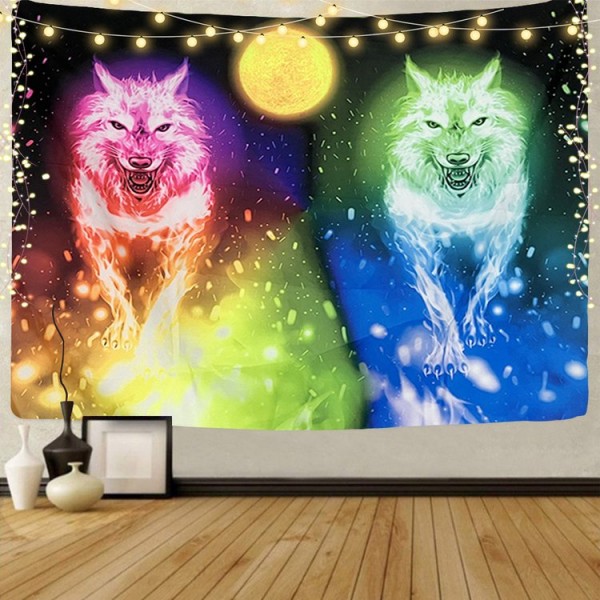 Wolf - UV Reactive Tapestry with Wall Hanging Accessories UK