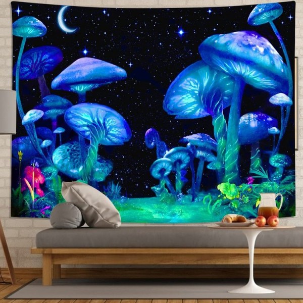 Psychedelic Mushroom - UV Reactive Tapestry with Wall Hanging Accessories UK