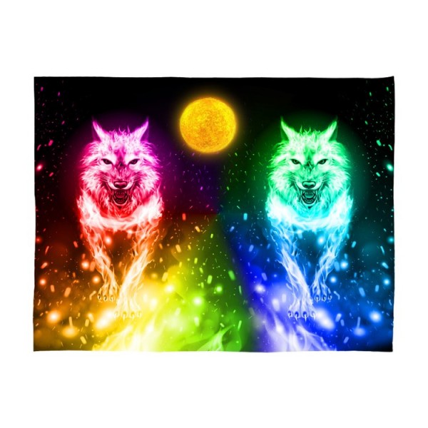 Wolf - UV Reactive Tapestry with Wall Hanging Accessories UK
