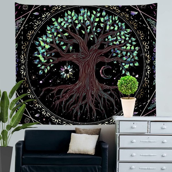 Psychedelic Tree - UV Reactive Tapestry with Wall Hanging Accessories UK