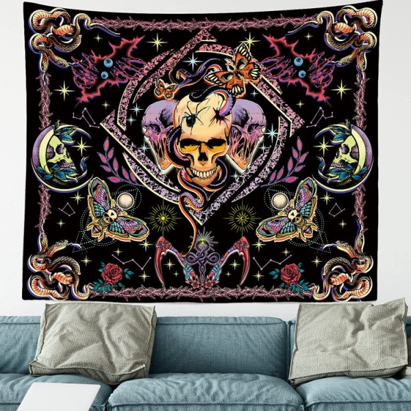 Skull - UV Reactive Tapestry with Wall Hanging Accessories UK