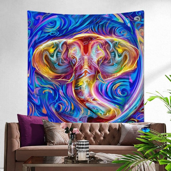 Elephant - UV Reactive Tapestry with Wall Hanging Accessories UK