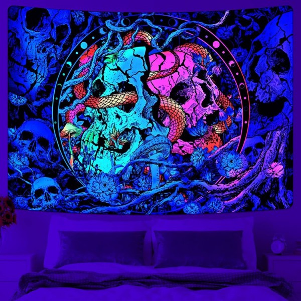 Skull - UV Reactive Tapestry with Wall Hanging Accessories UK