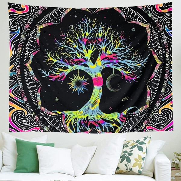 Psychedelic Tree - UV Reactive Tapestry with Wall Hanging Accessories UK