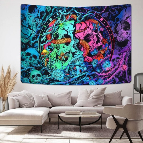 Skull - UV Reactive Tapestry with Wall Hanging Accessories UK