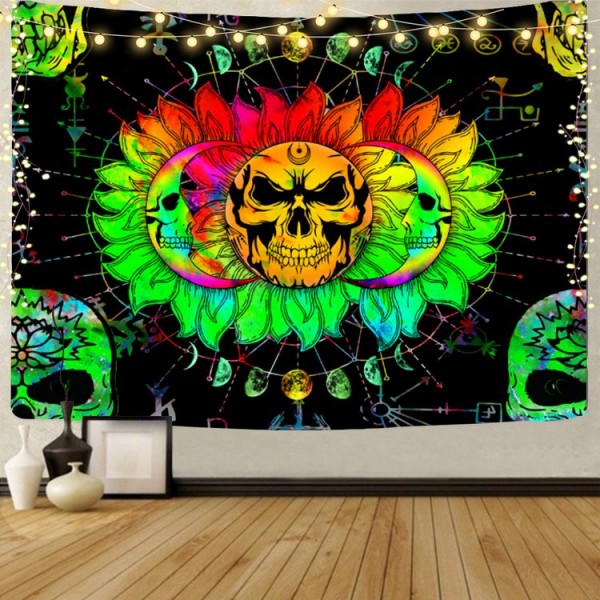 Skull Moon - UV Reactive Tapestry with Wall Hanging Accessories UK