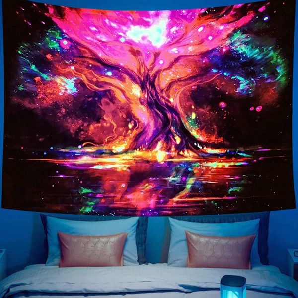 Tree - UV Reactive Tapestry with Wall Hanging Accessories UK