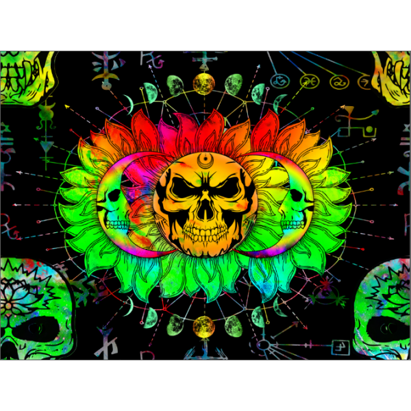 Skull Moon - UV Reactive Tapestry with Wall Hanging Accessories UK