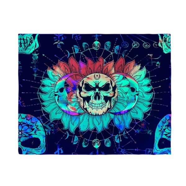 Skull Moon - UV Reactive Tapestry with Wall Hanging Accessories UK