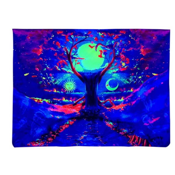 Psychedelic Tree - UV Reactive Tapestry with Wall Hanging Accessories UK