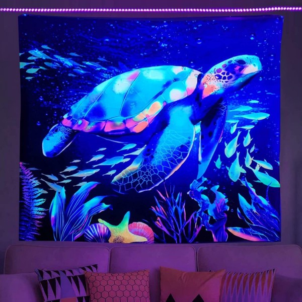 Sea turtle - UV Reactive Tapestry with Wall Hanging Accessories UK