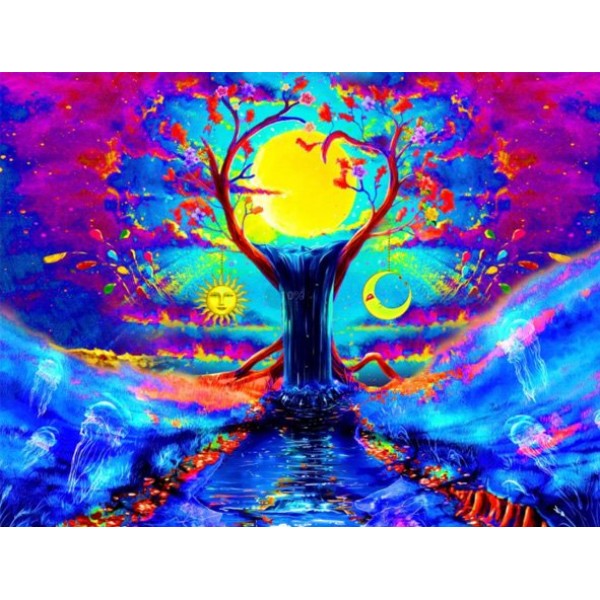 Psychedelic Tree - UV Reactive Tapestry with Wall Hanging Accessories UK