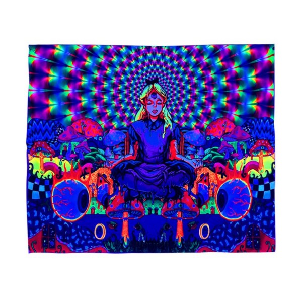 Psychedelic Girl - UV Reactive Tapestry with Wall Hanging Accessories UK