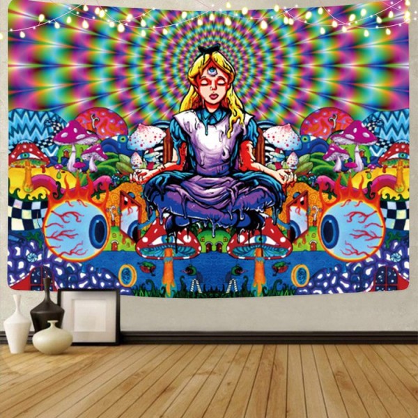 Psychedelic Girl - UV Reactive Tapestry with Wall Hanging Accessories UK