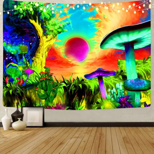 Mushroom - UV Reactive Tapestry with Wall Hanging Accessories UK