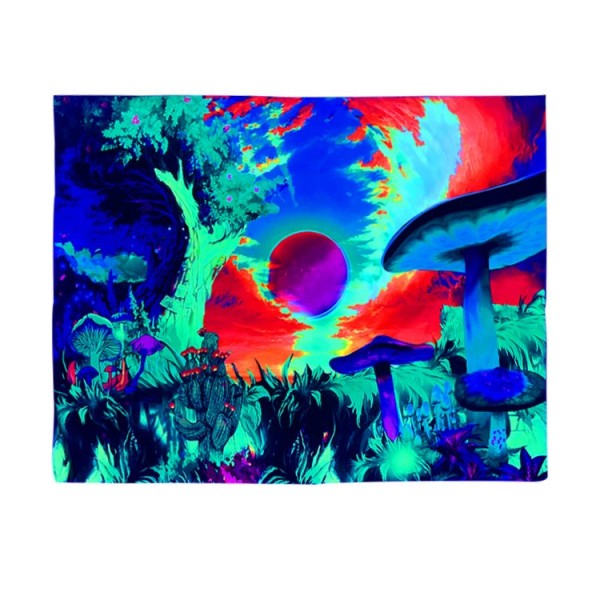 Mushroom - UV Reactive Tapestry with Wall Hanging Accessories UK