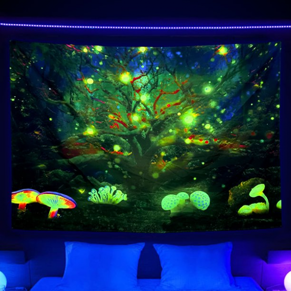Lantern Tree - UV Reactive Tapestry with Wall Hanging Accessories UK