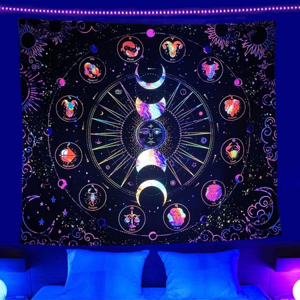 Moon&Sun - UV Reactive Tapestry with Wall Hanging Accessories UK