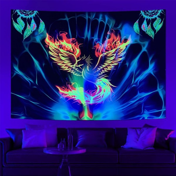Phoenix - UV Reactive Tapestry with Wall Hanging Accessories UK