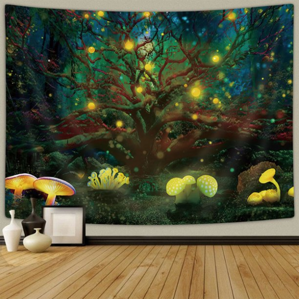 Lantern Tree - UV Reactive Tapestry with Wall Hanging Accessories UK