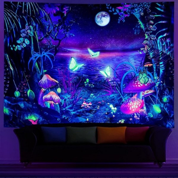 Lotus pond moonlight - UV Reactive Tapestry with Wall Hanging Accessories UK