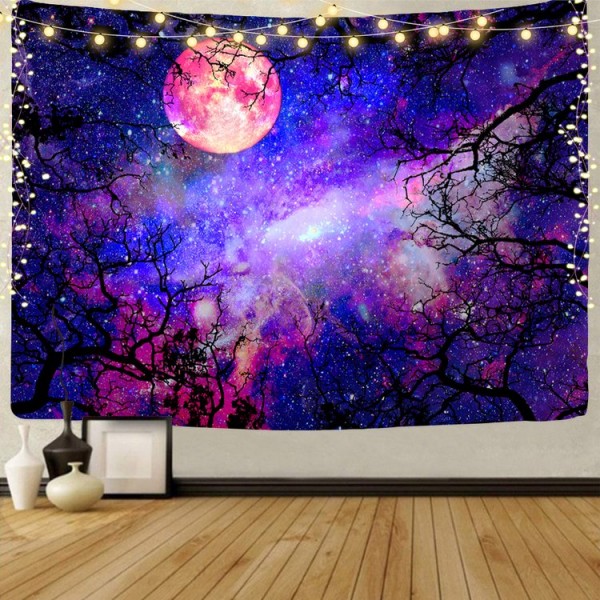 Galaxy moonlight - UV Reactive Tapestry with Wall Hanging Accessories UK