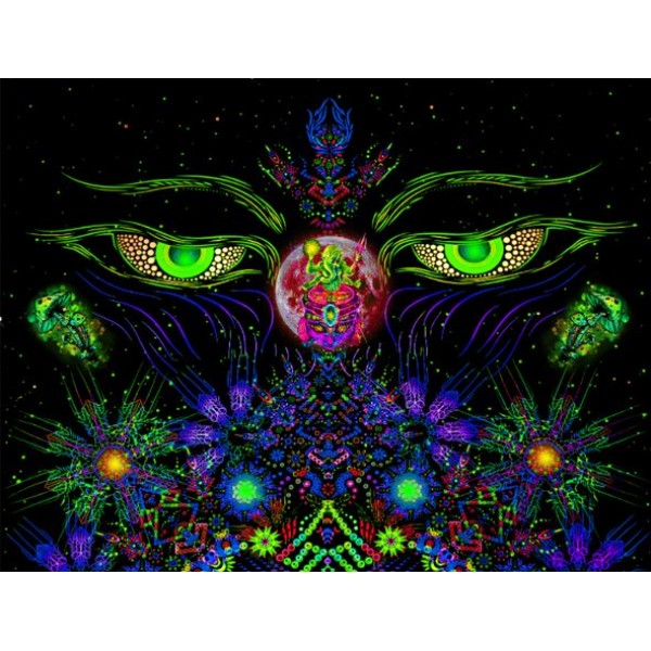 Psychedelic Eye - UV Reactive Tapestry with Wall Hanging Accessories UK