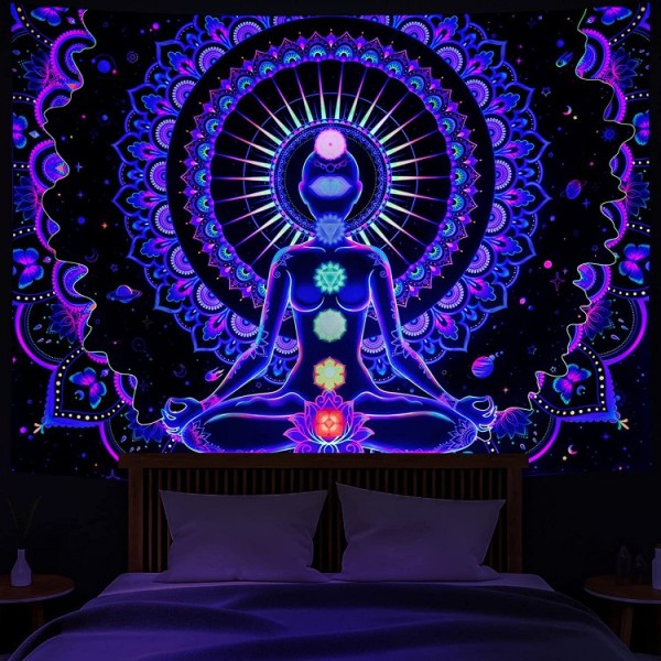 Chakras - UV Reactive Tapestry with Wall Hanging Accessories UK