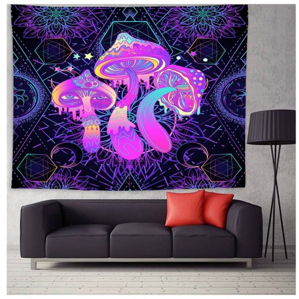Colorful Glowing Mushroom - Printed Tapestry UK