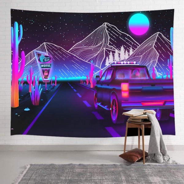 Retro Wave Neon - Printed Tapestry UK