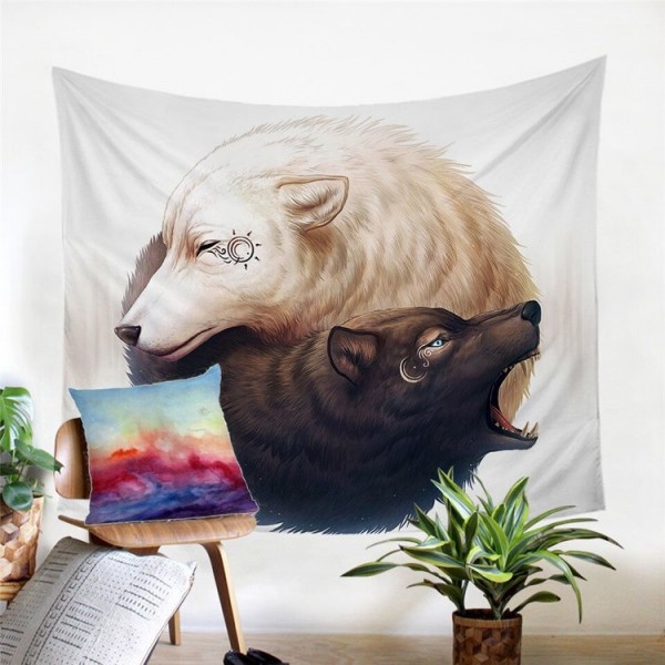 Yin and Yang Wolves - Printed Tapestry UK