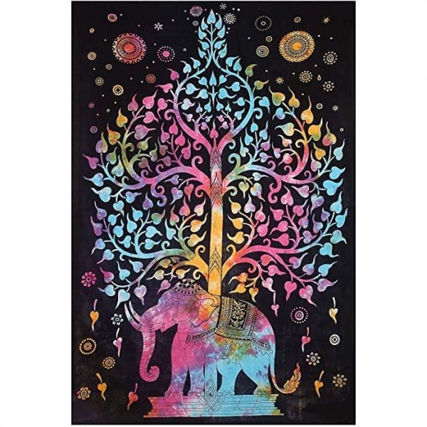 Tie dye elephant tree - Printed Tapestry UK