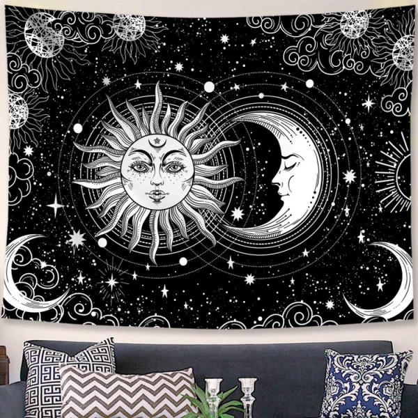 Black and White Sun and Moon - Printed Tapestry UK