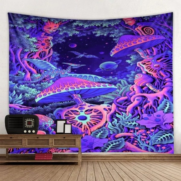 Psychedelic Mushroom and Space - Printed Tapestry UK